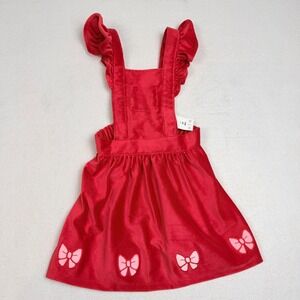 Bluey Red Corduroy Pinafore Dress Girls 4T Ruffle Strap Bow Embroidery New